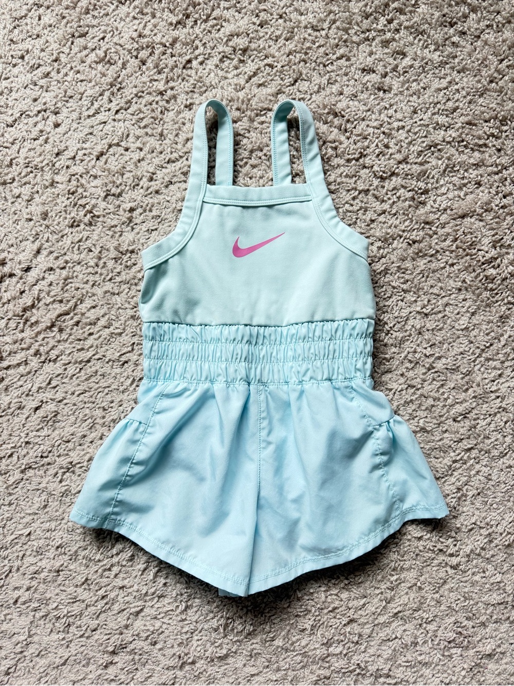 Nike Girls Blue Athletic Romper with Pink Swoosh Size 4 XS